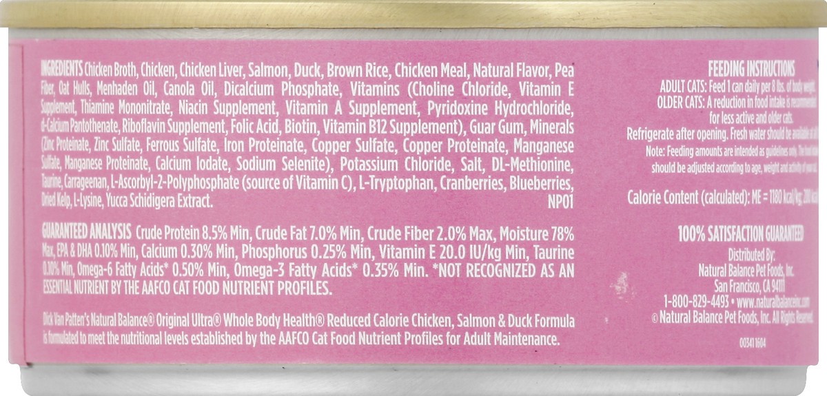 slide 5 of 6, Natural Balance Original Ultra Whole Body Health Reduced Calorie Chicken, Salmon & Duck Formula Wet Cat Food, 6-Ounce Can, 5.5 oz