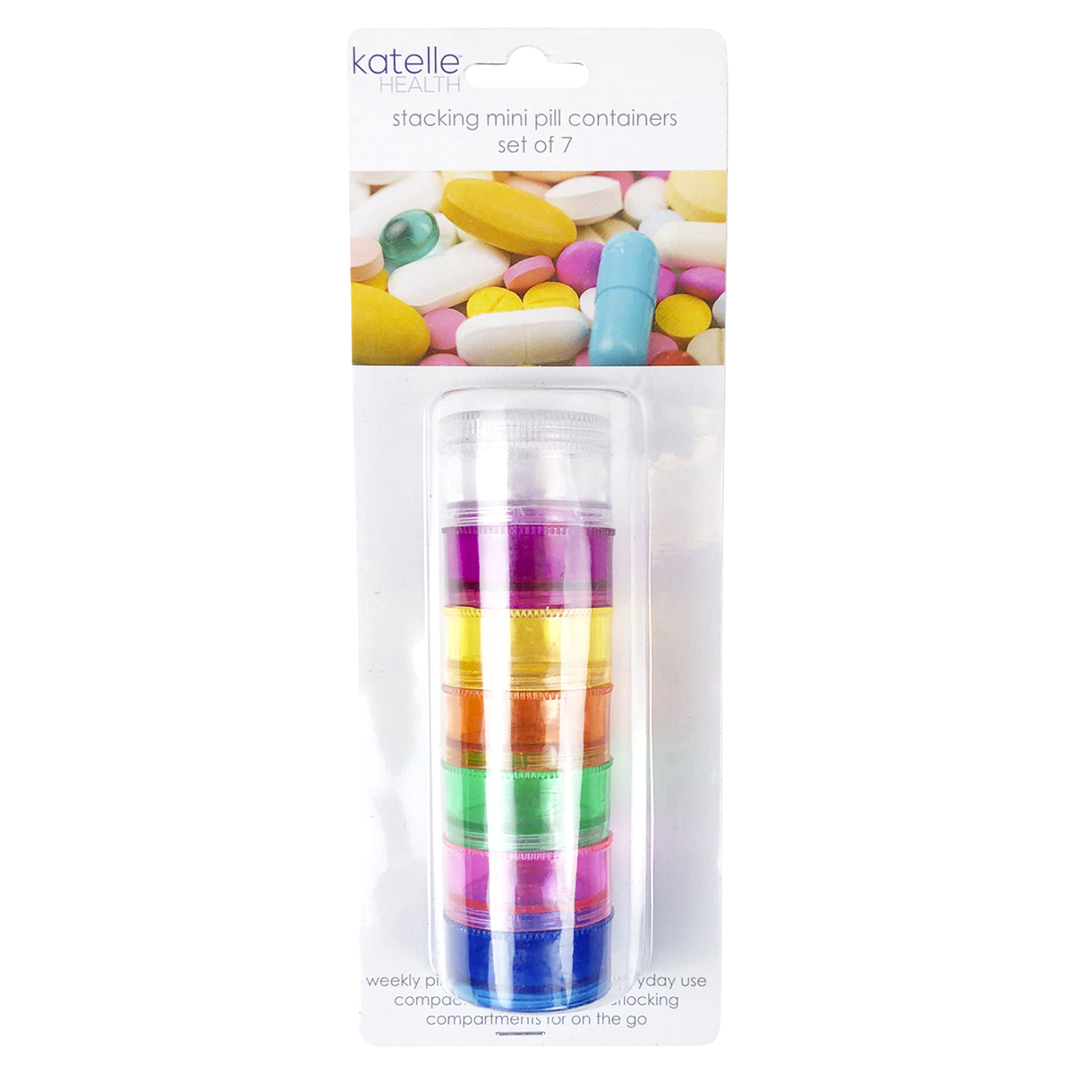 slide 1 of 5, Katelle Health Stacking Mini Pill Containers, 7 ct