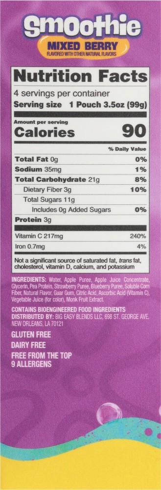 slide 3 of 3, SpongeBob SquarePants Mixed Berry Kids Smoothie Pouches, 4 ct; 3.2 oz
