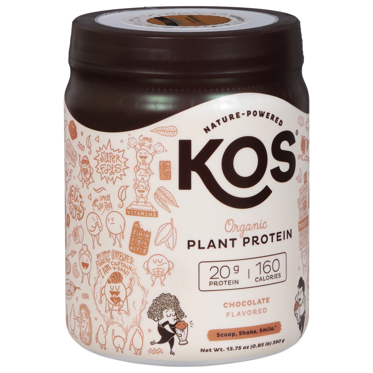 slide 4 of 9, KOS Organic Chocolate Flavored Plant Protein 13.75 oz, 13.75 oz