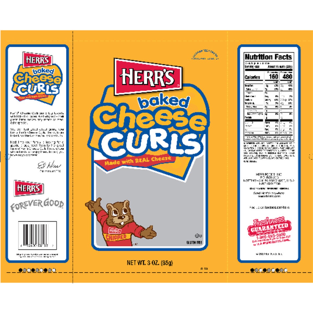 slide 11 of 12, Herr's Baked Cheese Curls 3 oz, 3 oz
