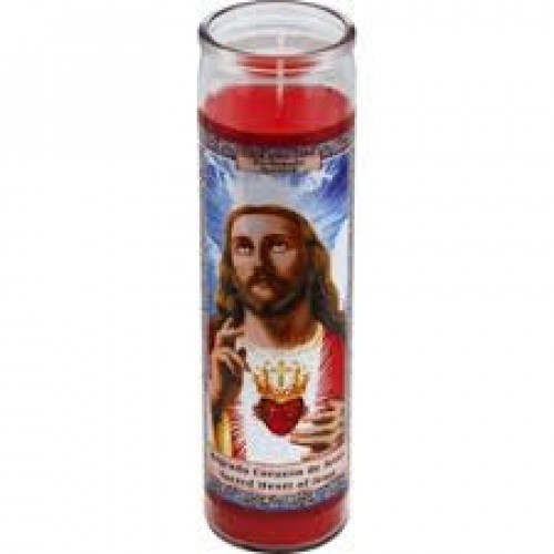 slide 1 of 1, Eternalux Sacred Heart Of Jesus Cherry Jar Candle - Red, 8 in