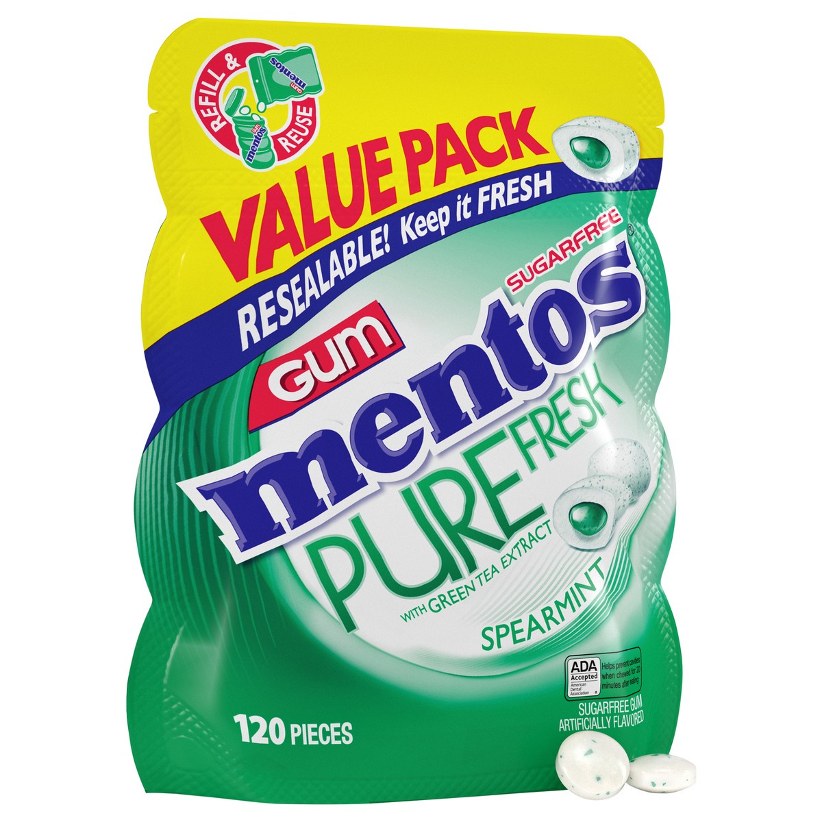 slide 2 of 8, Mentos Pure Fresh Sugar-Free Chewing Gum, Spearmint - 120 Piece Bulk Resealable Bag, 120 ct