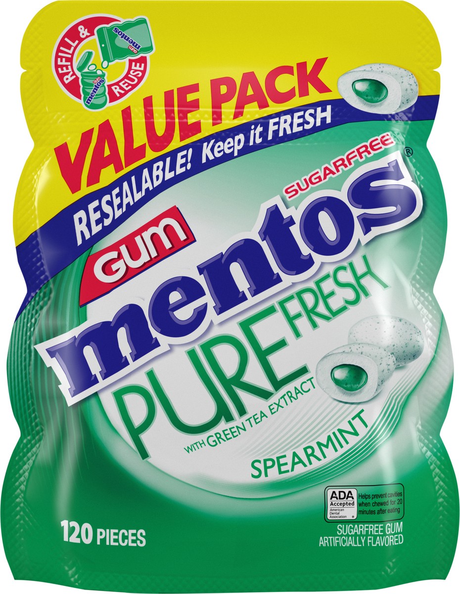 slide 5 of 8, Mentos Pure Fresh Sugar-Free Chewing Gum, Spearmint - 120 Piece Bulk Resealable Bag, 120 ct