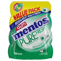 Mentos Pure Fresh Sugar-Free Chewing Gum, Spearmint - 120 Piece Bulk Resealable Bag