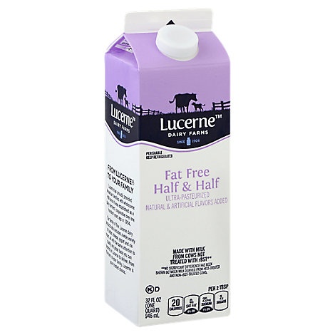 slide 1 of 1, Lucerne Half & Half Ultra-Pasteurized Fat Free, 32 fl oz