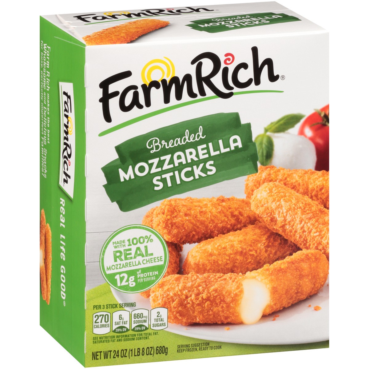 slide 2 of 9, Farm Rich Breaded Mozzarella Sticks 24 oz. Box, 24 oz