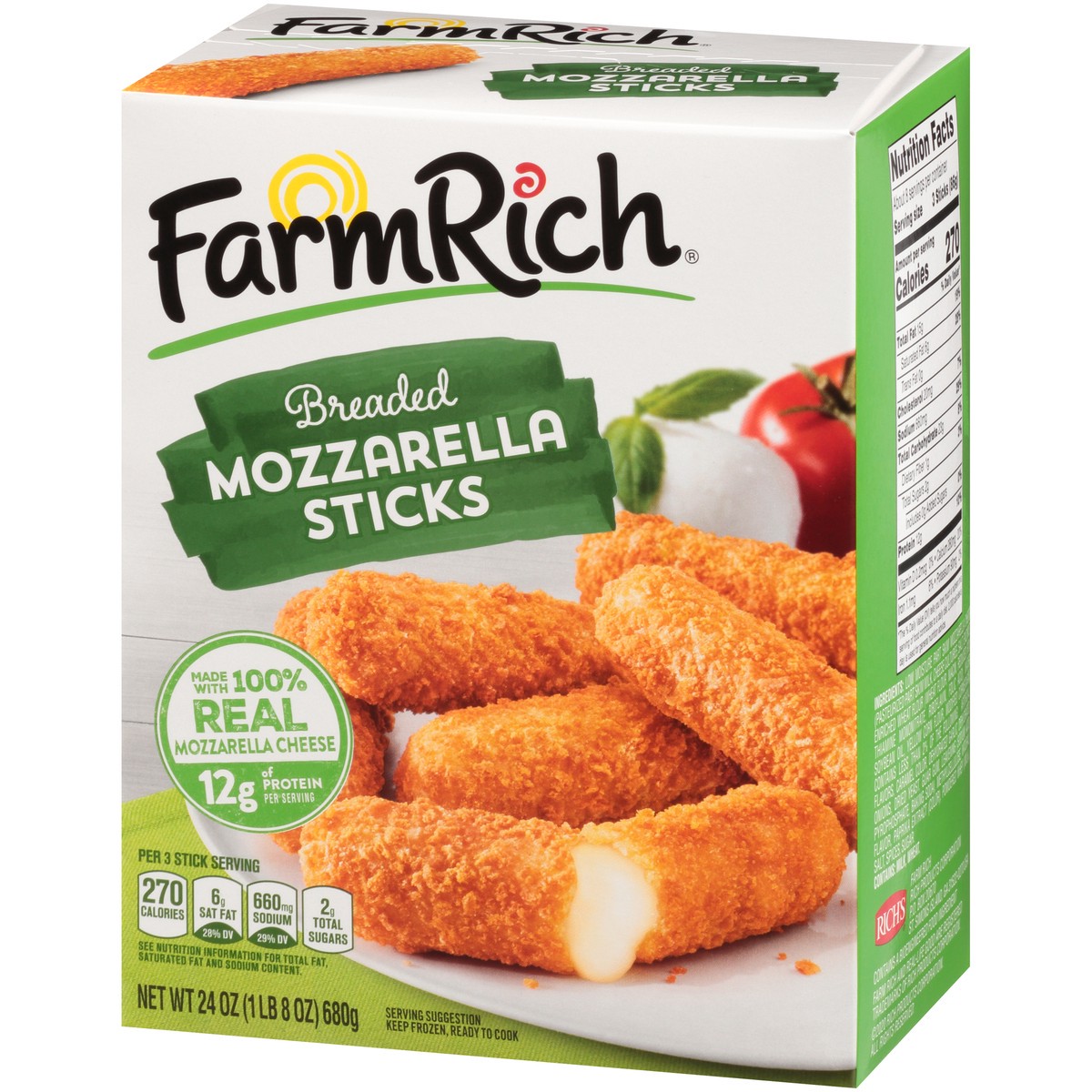 slide 3 of 9, Farm Rich Breaded Mozzarella Sticks 24 oz. Box, 24 oz
