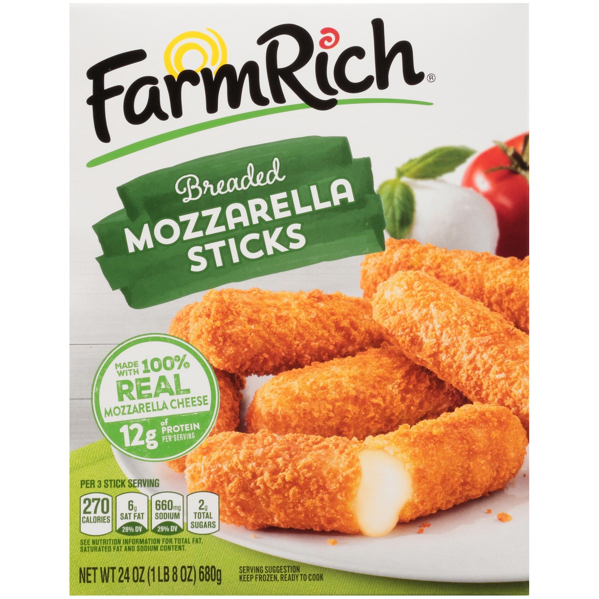slide 6 of 9, Farm Rich Breaded Mozzarella Sticks 24 oz. Box, 24 oz