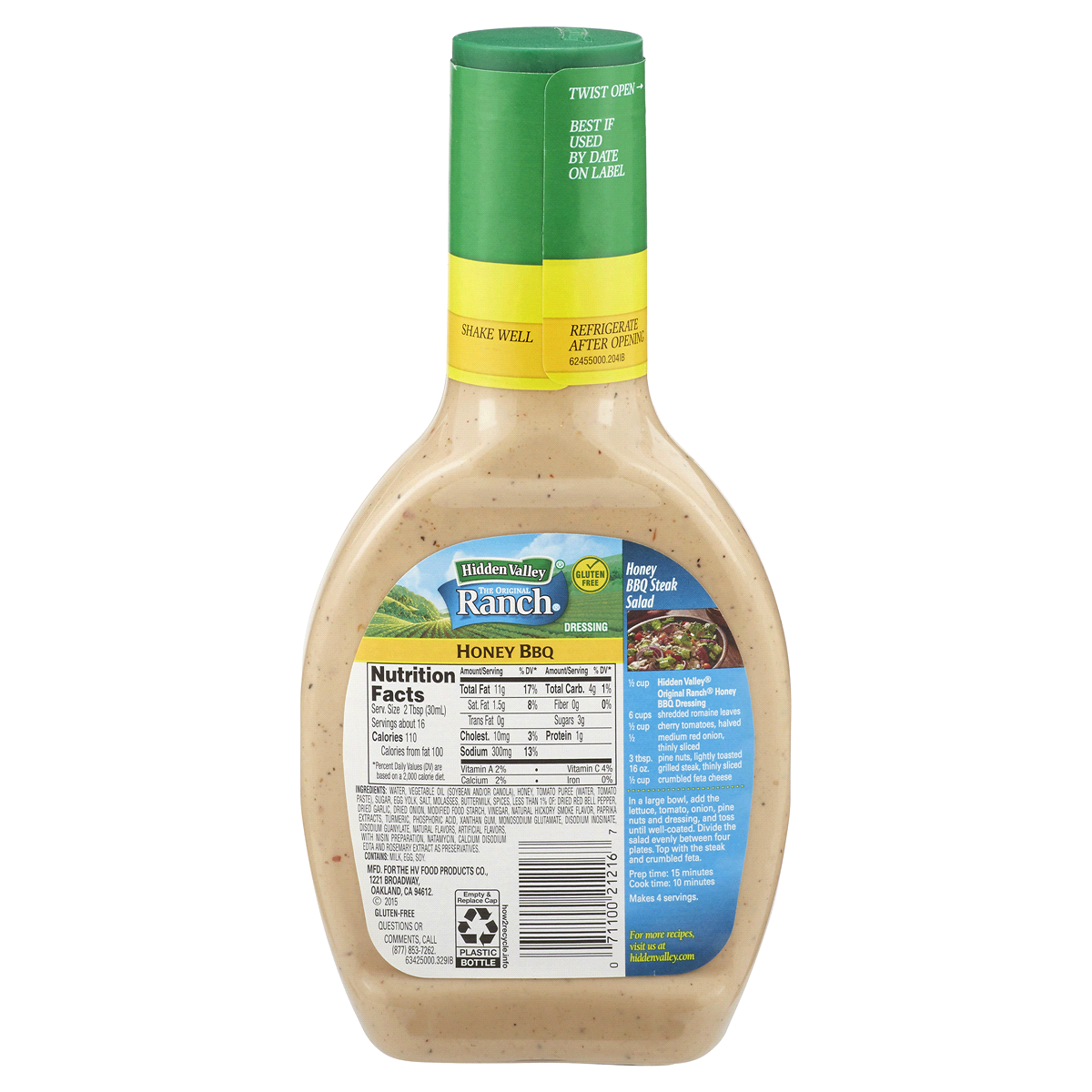 slide 2 of 2, Hidden Valley Gluten Free Honey BBQ Ranch Salad Dressing, 16 oz