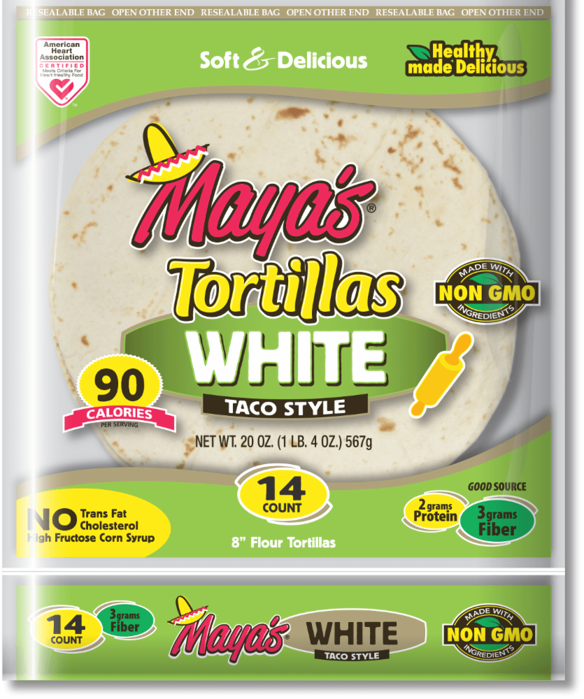 slide 1 of 1, Maya's 8" White Taco Style Tortillas, 14 ct; 20 oz