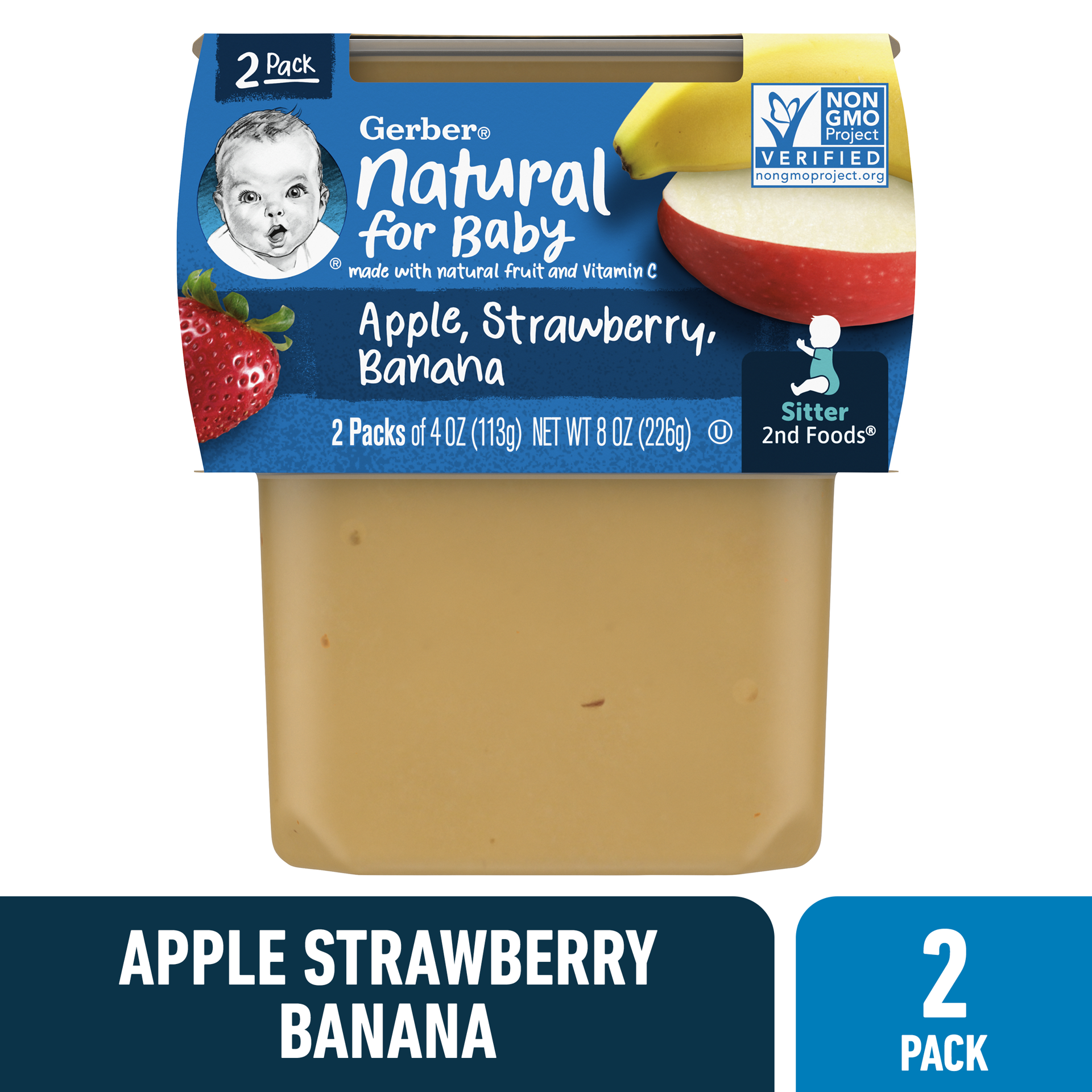 slide 1 of 9, Gerber Stage 2 Baby Food, Apple Strawberry Banana, 4 oz Tubs (2 Pack), 8 oz