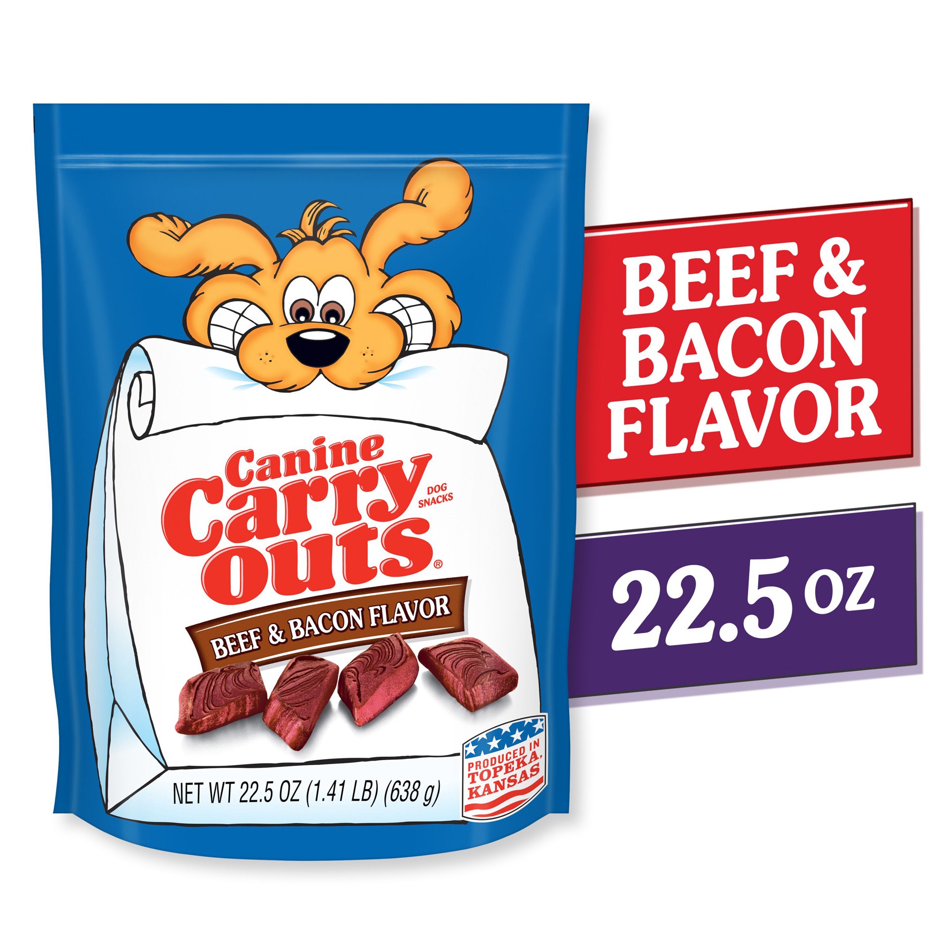 slide 3 of 6, Canine Carry Outs Beef & Bacon Flavor Dog Treats, 22.5oz Bag, 22.5 oz