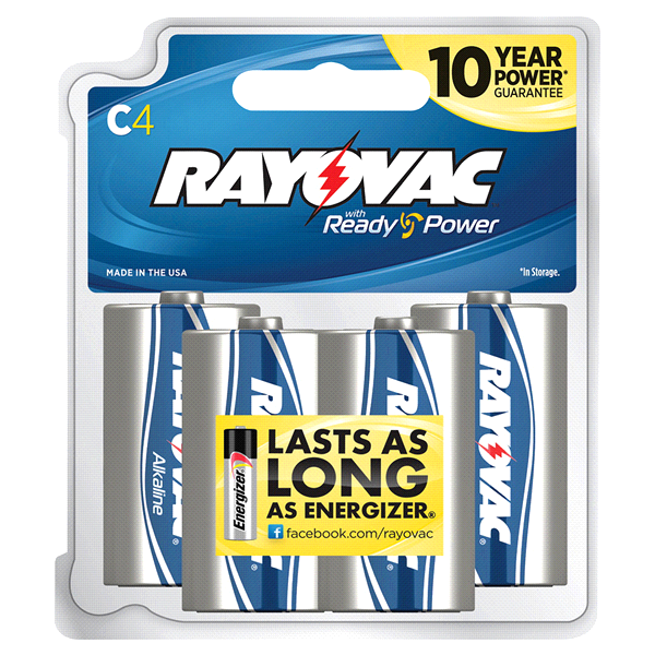 slide 1 of 2, Rayovac Batteries, Alkaline, C, 2 Pack, 2 ct