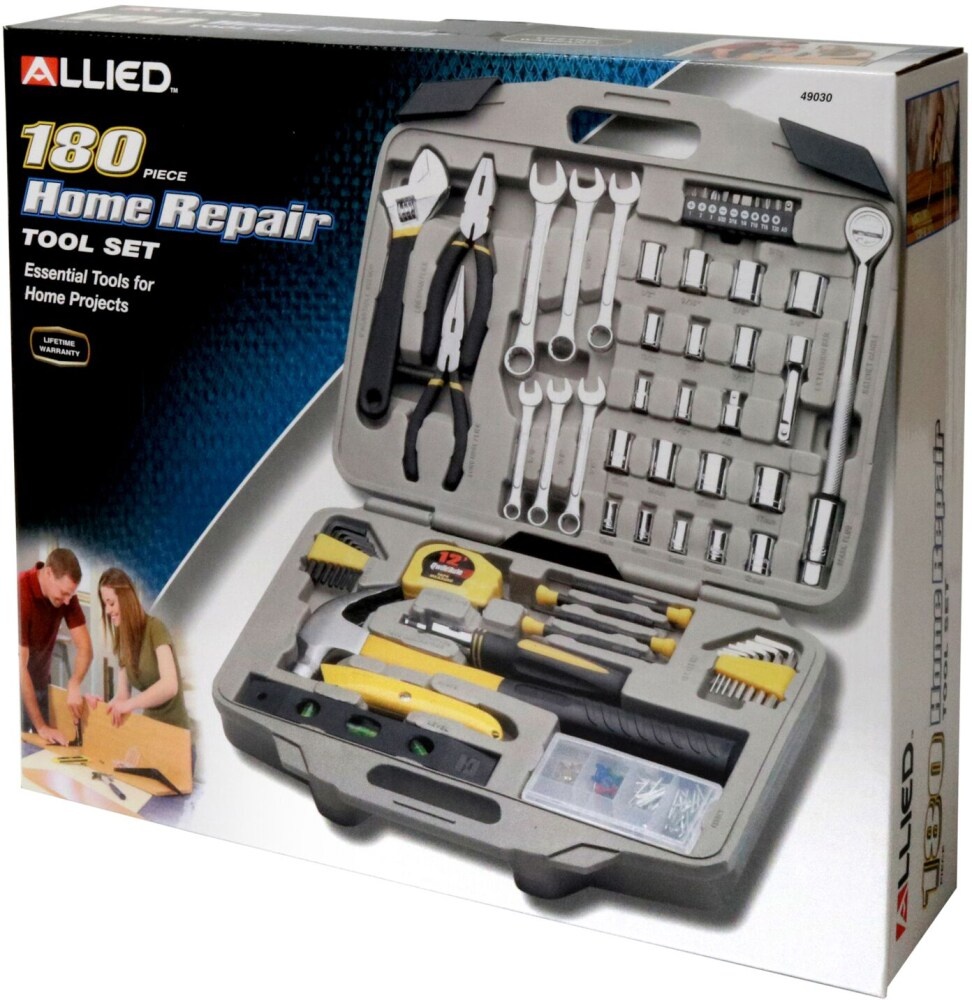 slide 1 of 1, Allied Home Repair Tool Set - Silver/Yellow, 180 ct