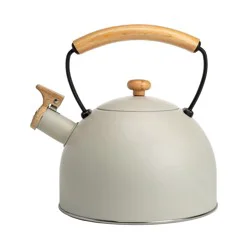 Primula Stainless Steel 2.3-Qt Whistling Kettle With Real Rubber Wood Handle- Cream