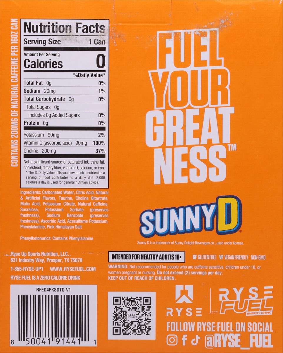 slide 9 of 13, Sunny D Ryse Fuel Energy Drink - 4 ct, 4 ct