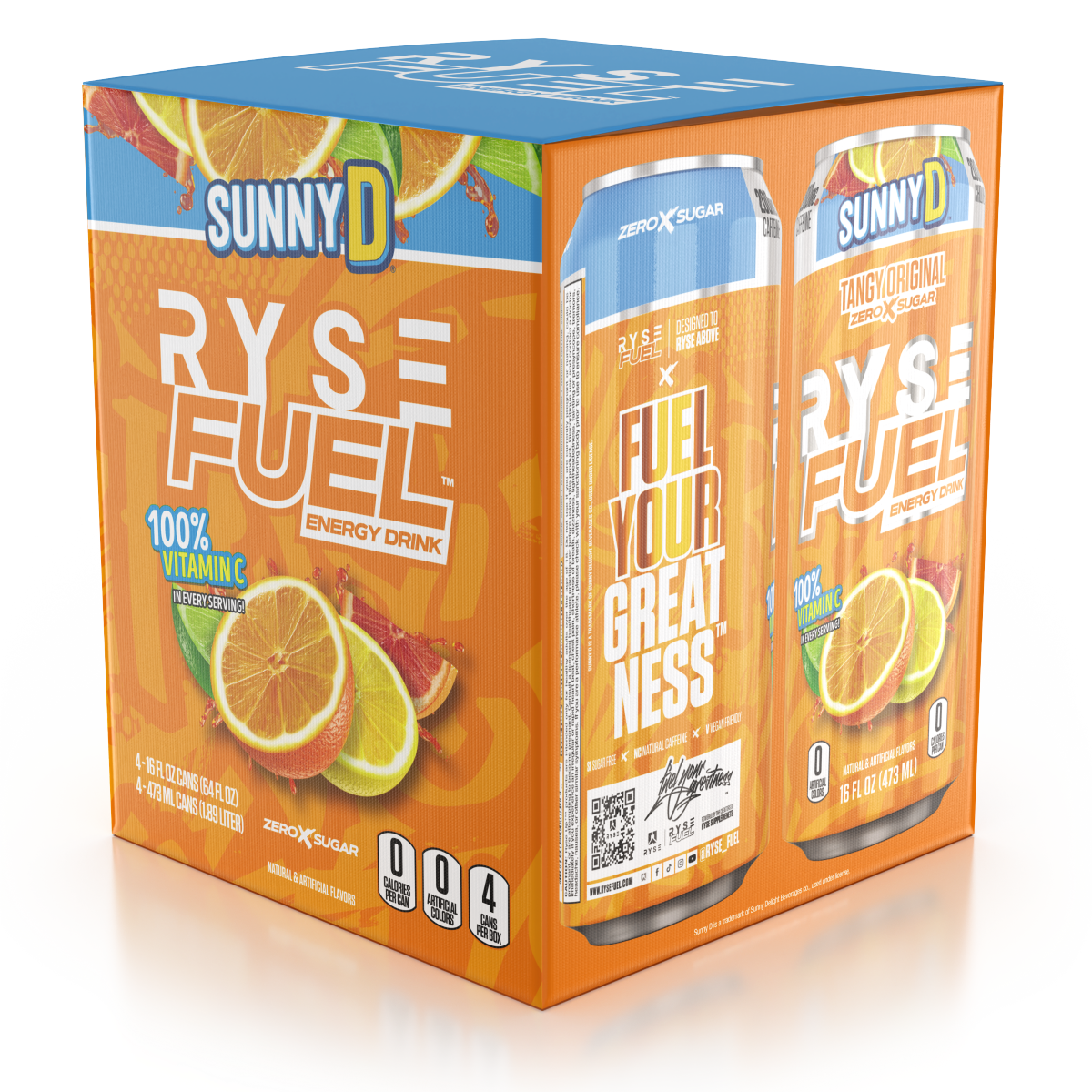 slide 1 of 13, Sunny D Ryse Fuel Energy Drink - 4 ct, 4 ct