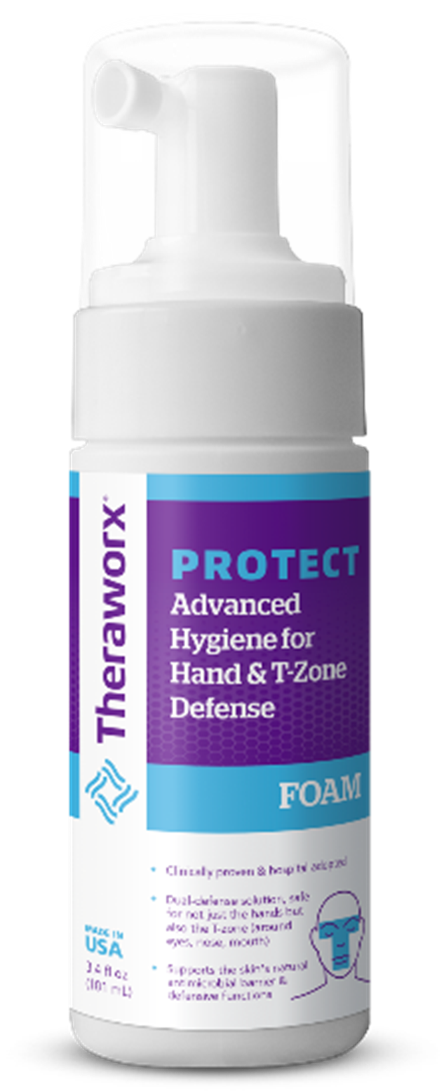 slide 1 of 1, Theraworx Protect Advanced Hygiene for Hand & T-Zone Defense Foam, 3.4 oz