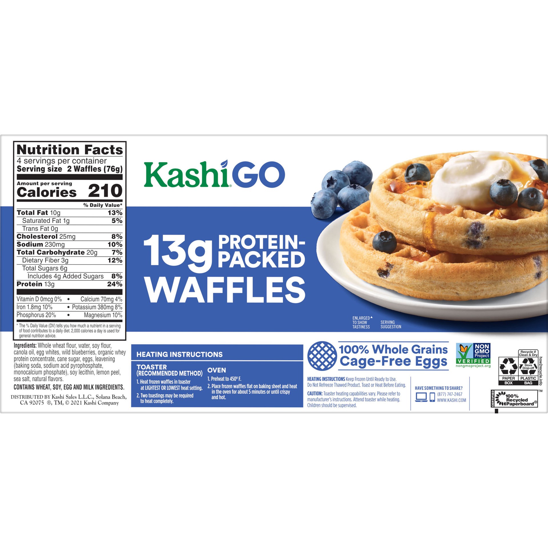 slide 4 of 5, Kashi GO Frozen Protein Waffles, Wild Blueberry, 10.7 oz, Frozen, 10.7 oz
