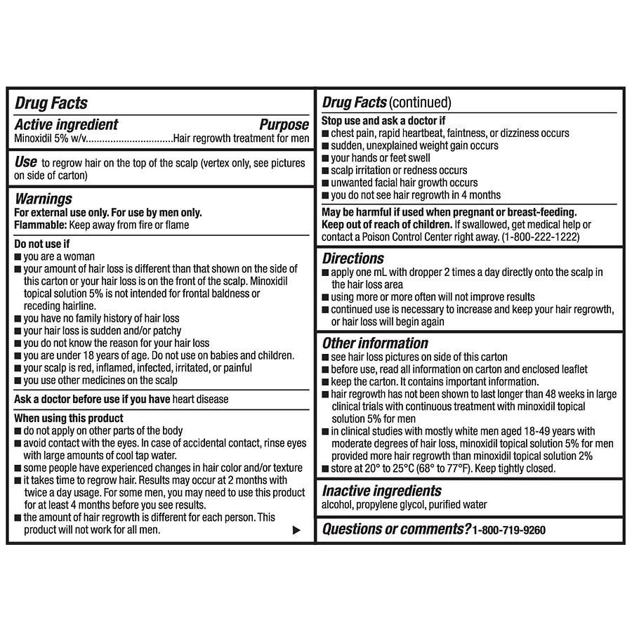 slide 5 of 5, Walgreens Minoxidil Topical Solution 5 Percent, Hair Regrowth Treatment, Extra Strength, 2 fl oz x 3 ct