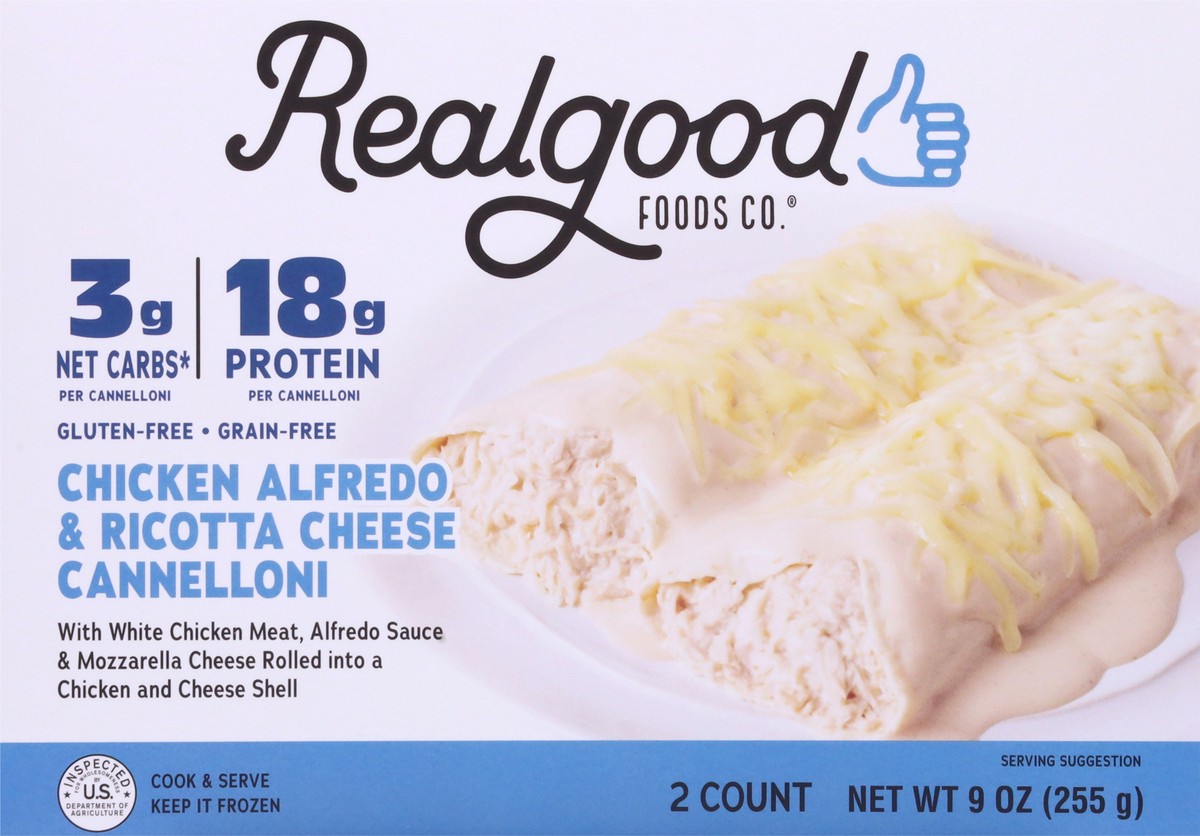 slide 13 of 13, Realgood Foods Co. Chicken Alfredo & Ricotta Cheese Cannelloni 2 ea, 2 ct