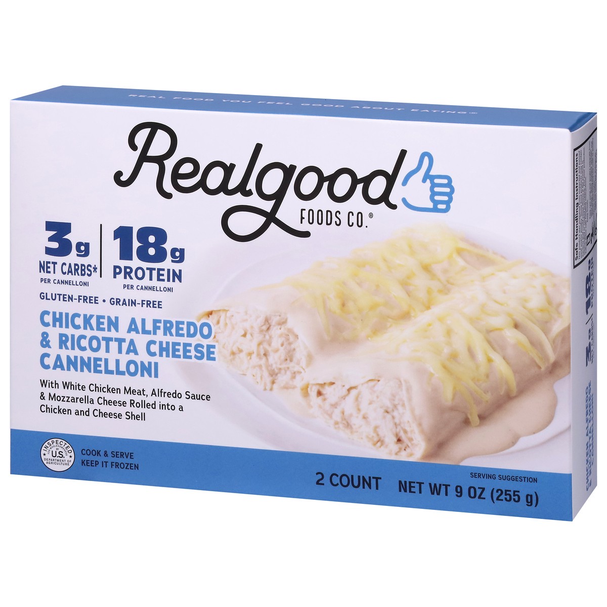 slide 4 of 13, Realgood Foods Co. Chicken Alfredo & Ricotta Cheese Cannelloni 2 ea, 2 ct