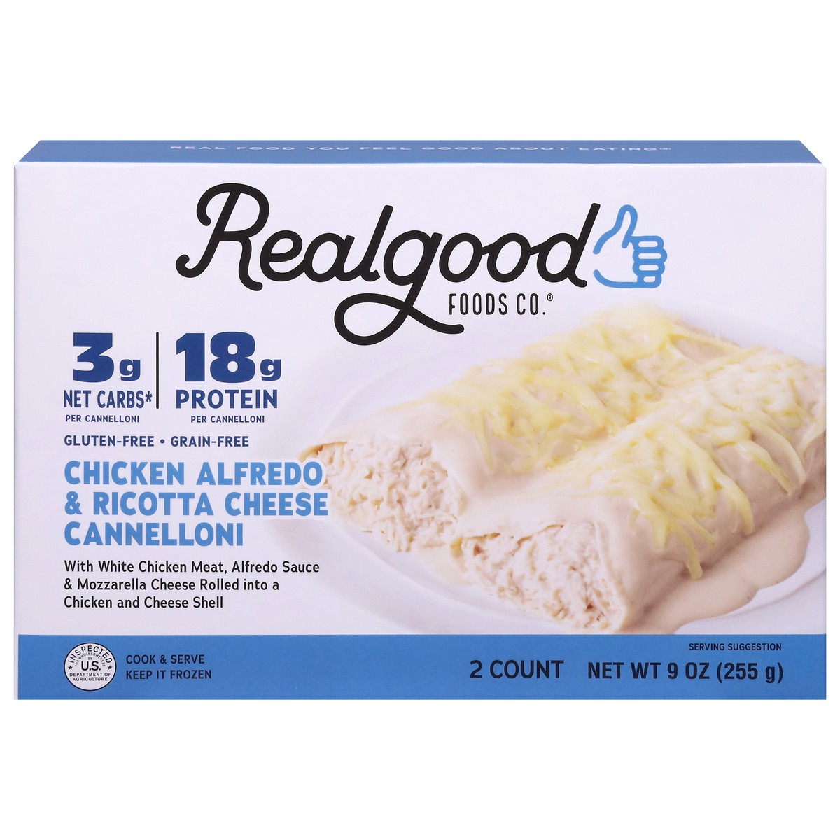 slide 1 of 13, Realgood Foods Co. Chicken Alfredo & Ricotta Cheese Cannelloni 2 ea, 2 ct