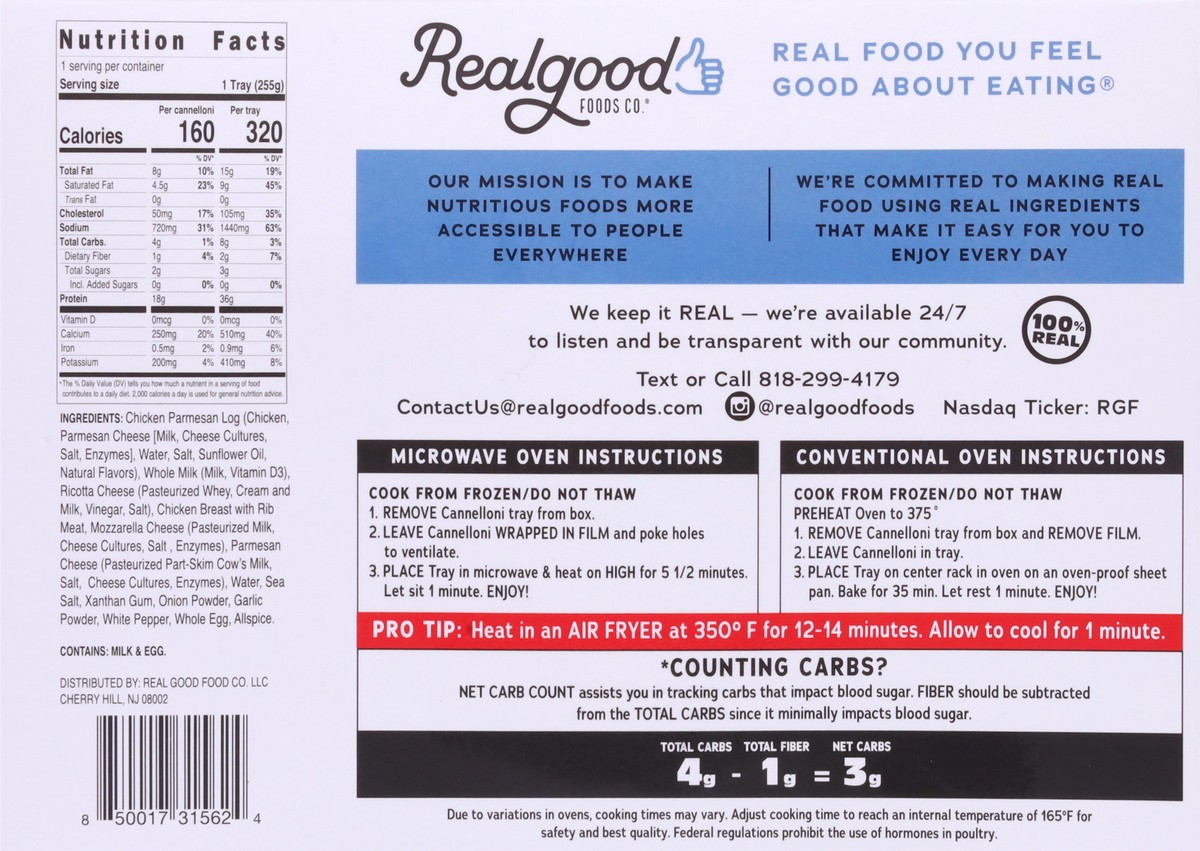 slide 10 of 13, Realgood Foods Co. Chicken Alfredo & Ricotta Cheese Cannelloni 2 ea, 2 ct