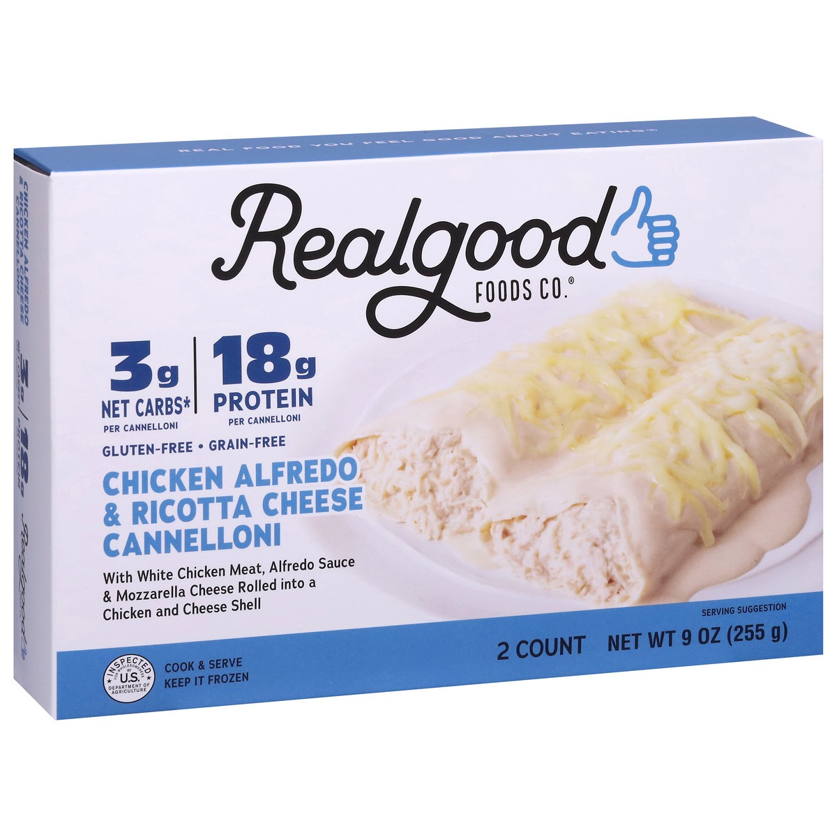 slide 11 of 13, Realgood Foods Co. Chicken Alfredo & Ricotta Cheese Cannelloni 2 ea, 2 ct