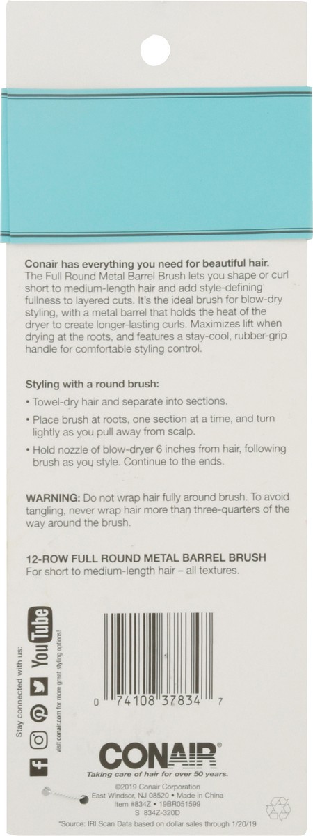 slide 2 of 9, Conair Style & Volumize 12-Row Full Round Metal Barrel Brush 1 ea, 1 ct