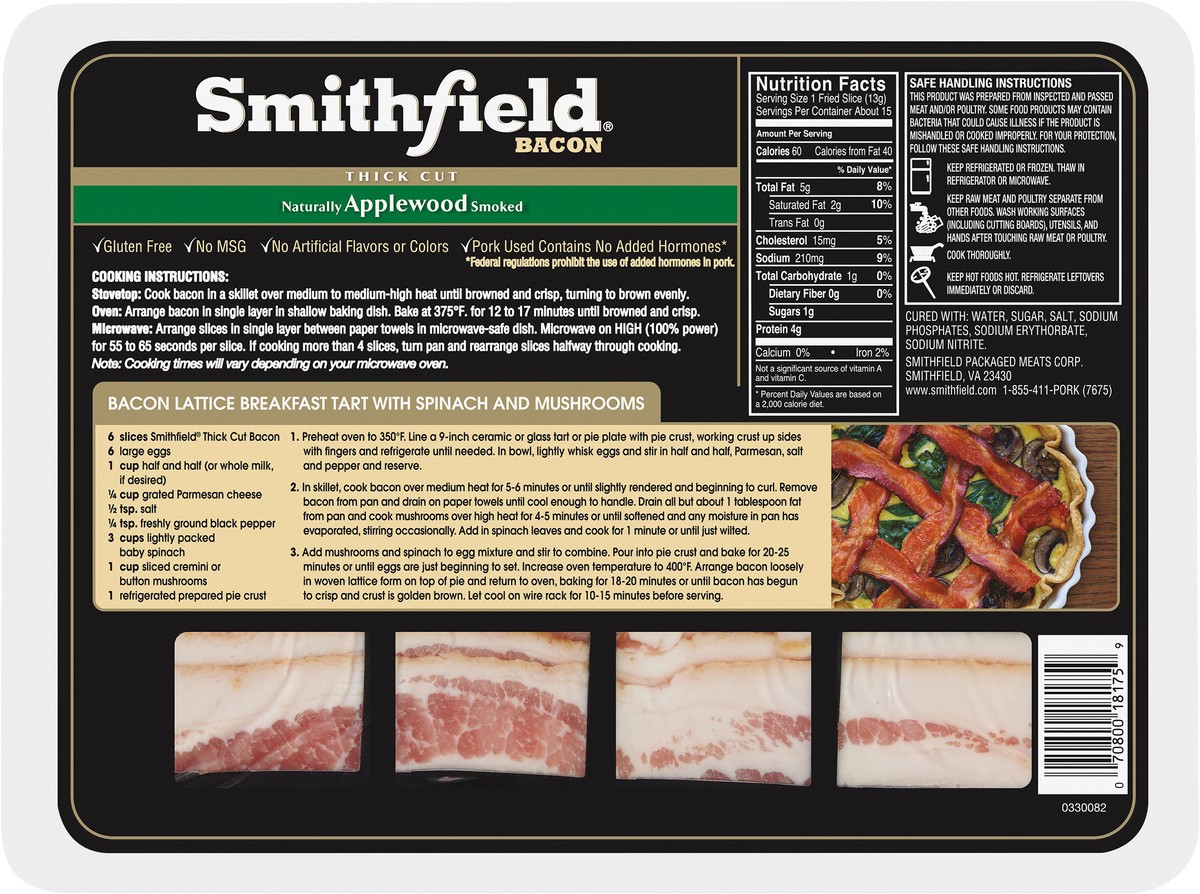 slide 3 of 3, Smithfield Thick Cut Applewood Smoked Bacon Family Pack, 22 oz, 22 oz