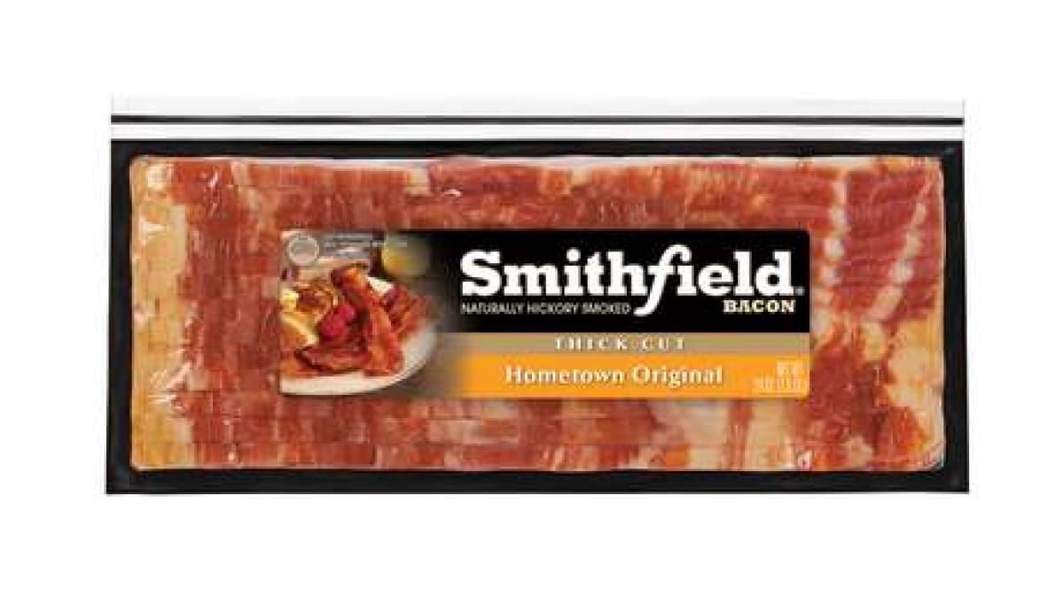 slide 1 of 3, Smithfield Thick Cut Applewood Smoked Bacon Family Pack, 22 oz, 22 oz