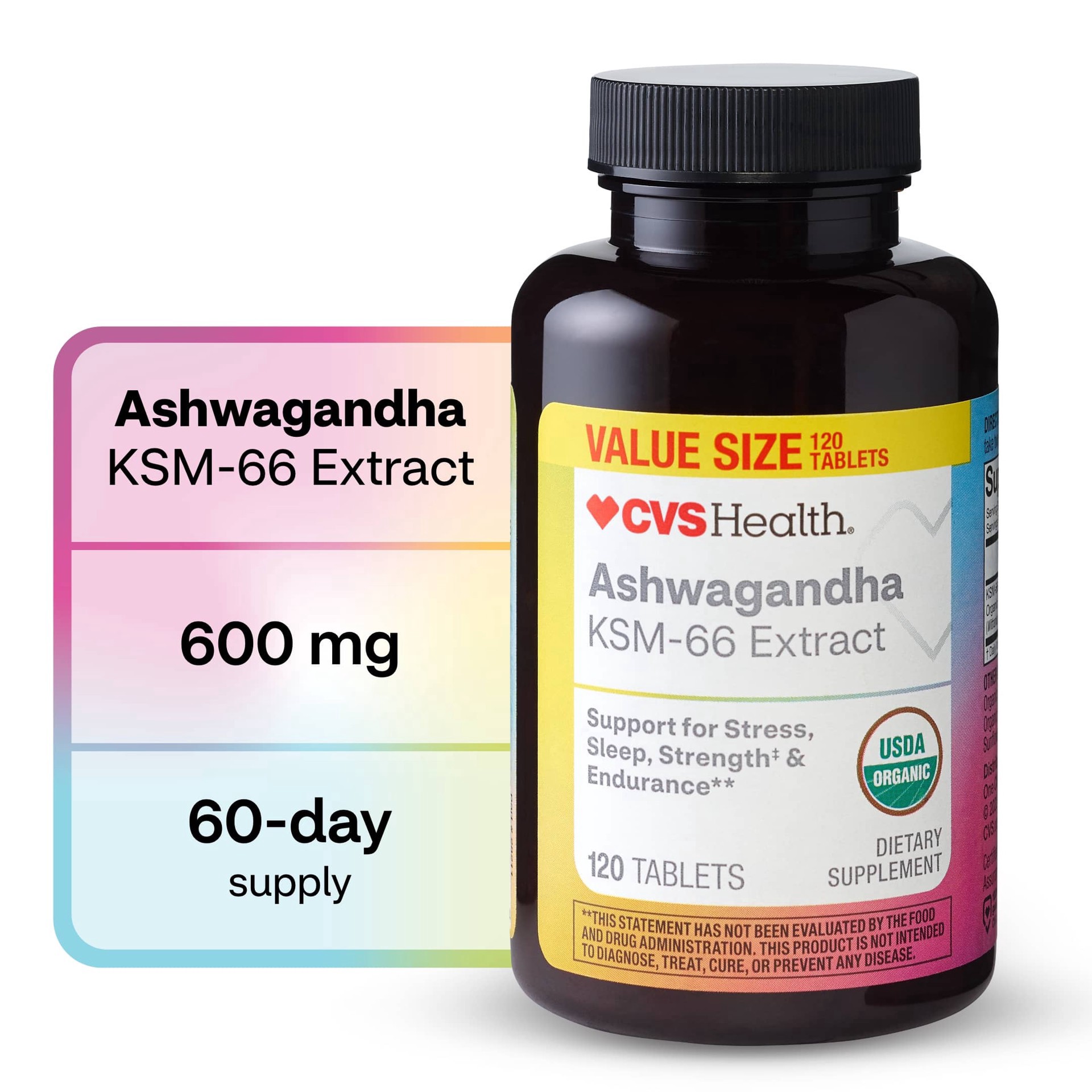 slide 1 of 1, CVS Health Ashwagandha Ksm-66 Tablets Value Size, 120 ct