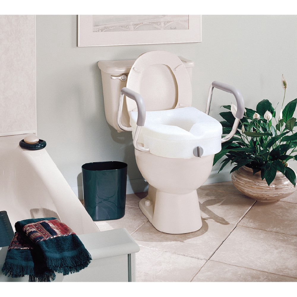 slide 2 of 2, Carex E-Z Lock Raised Toilet Seat With Adjustable Armrests, 1 ct
