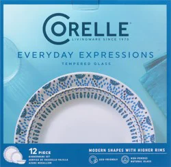 Corelle 12 Piece Azure Medallion Tempered Glass Dinnerware Set