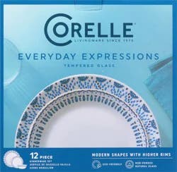 Corelle 12 Piece Azure Medallion Tempered Glass Dinnerware Set