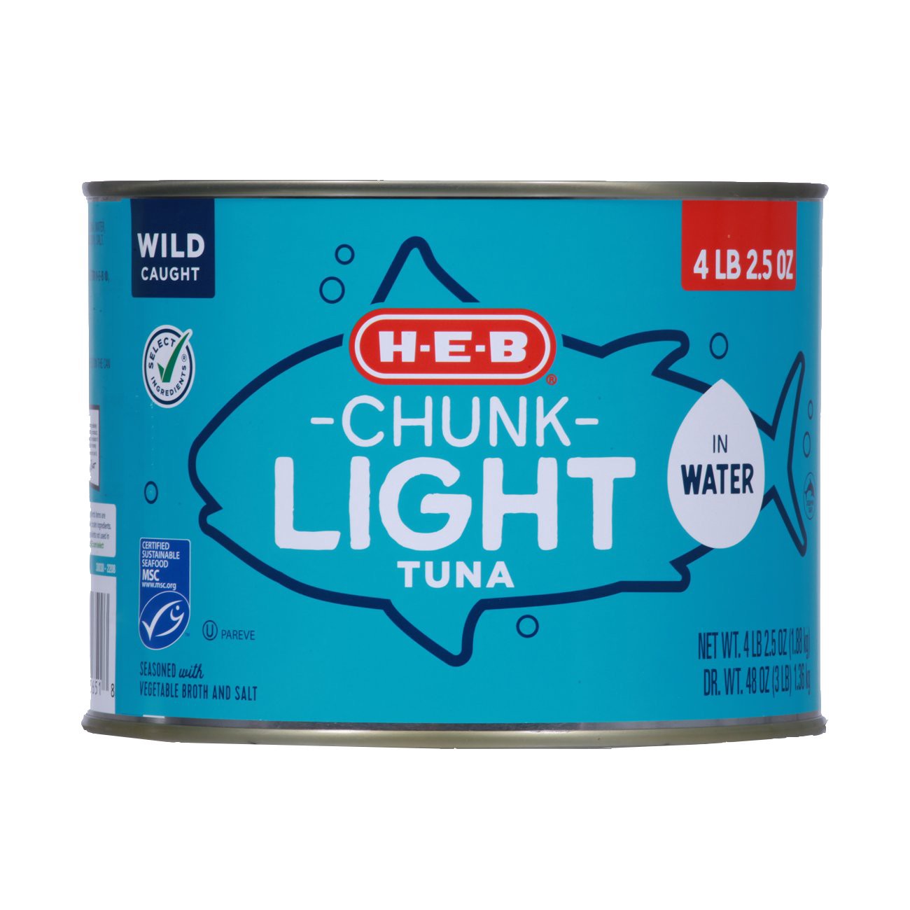 slide 1 of 1, H-E-B Chunk Light Tuna in Water, 4 lb 2.5 oz