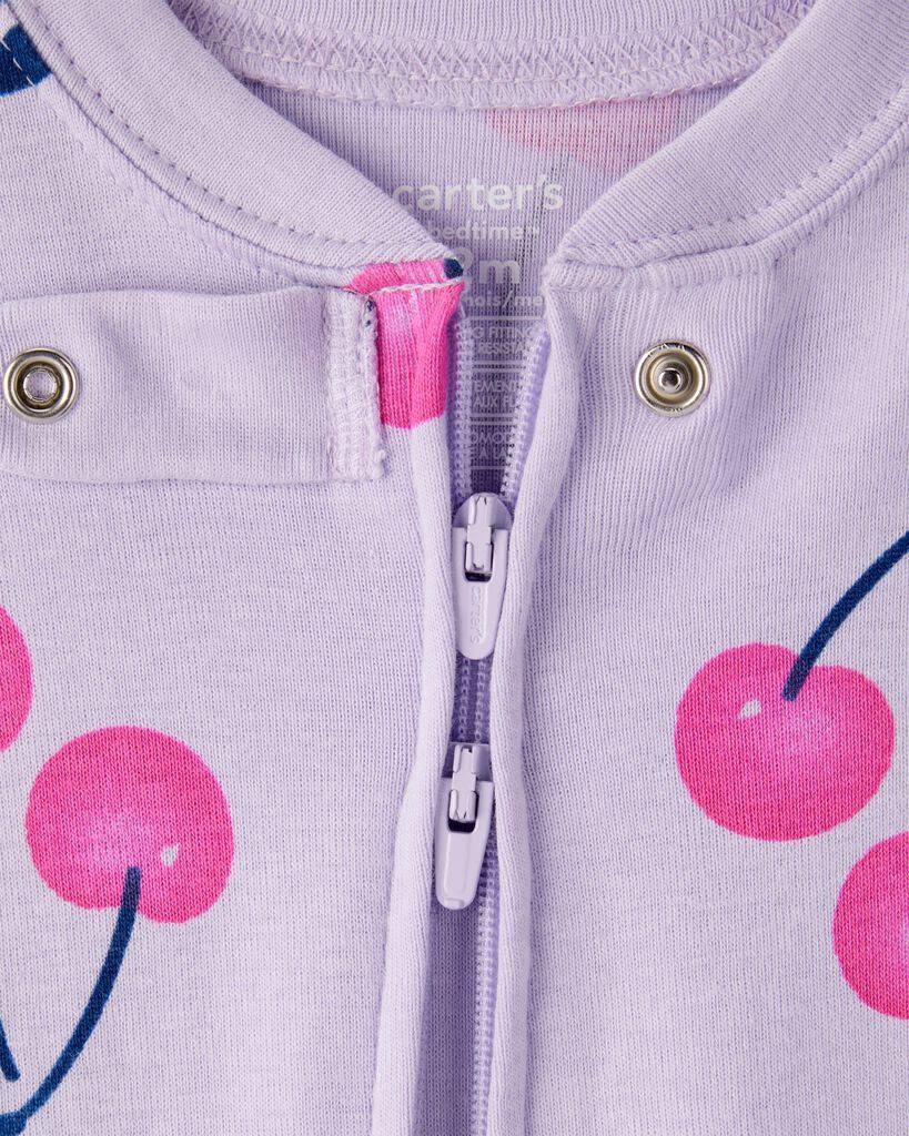 slide 2 of 4, Carter's Carters Baby Girl Cherry 100% Cotton Snug Fit 2-Way Zip Footie 1-Piece Pajamas - Purple Lavender 12M, 1 ct
