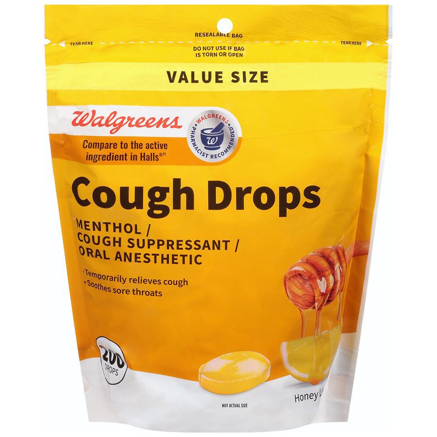 slide 1 of 5, Walgreens Honey Lemon Flavor Cough Drops, 200 ct