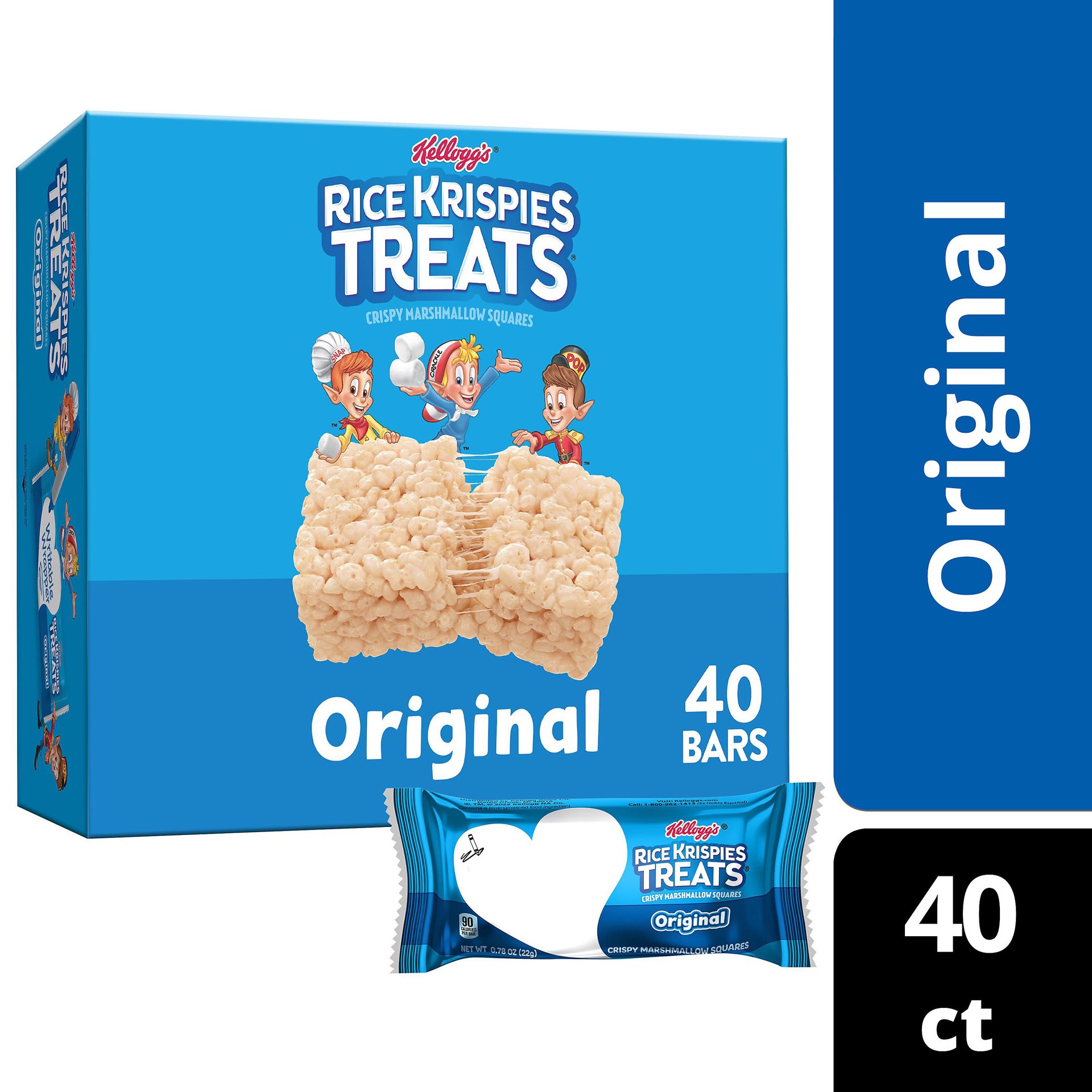 slide 1 of 5, Rice Krispies Treats Crispy Marshmallow Squares, Kids Snacks, Snack Bars, Original, 31.2oz Box, 40 Bars, 31.2 oz