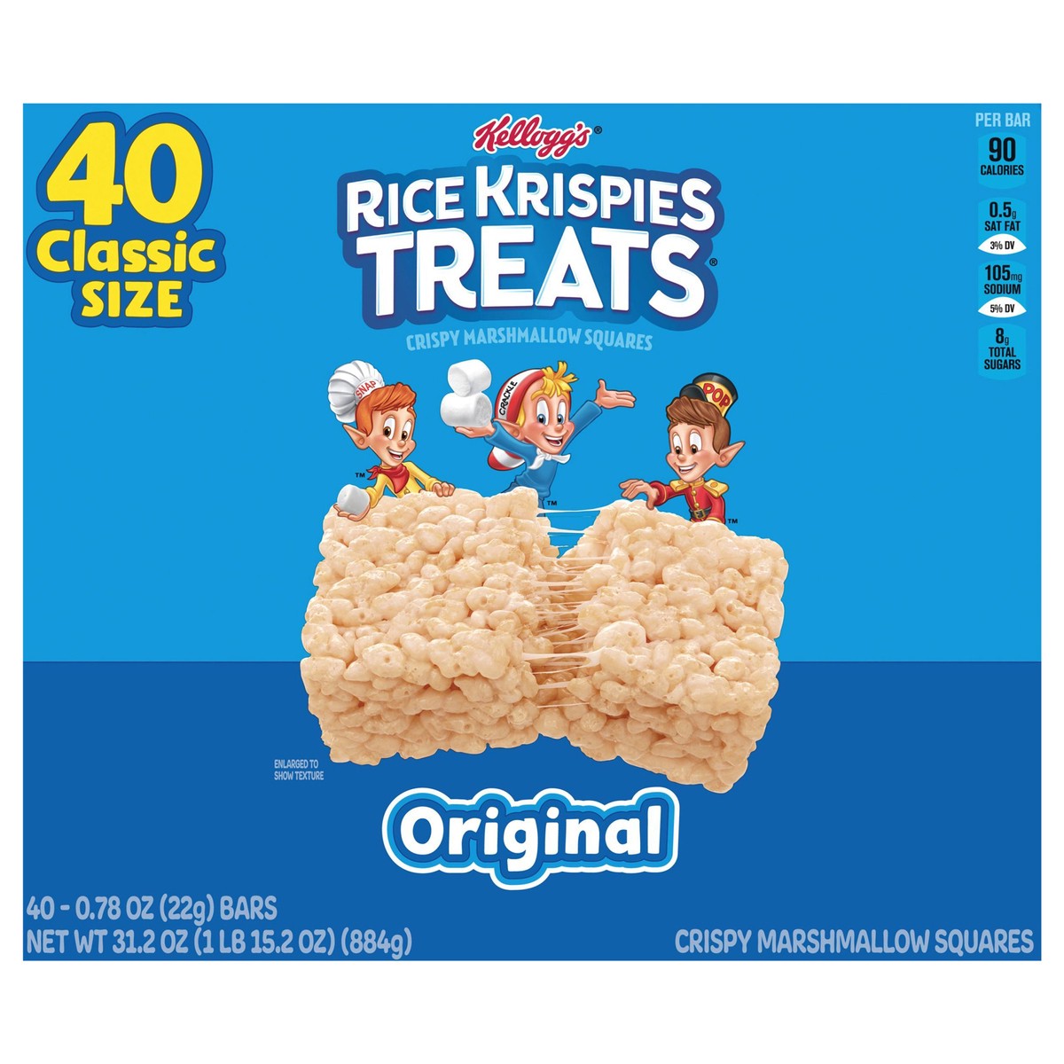 slide 1 of 5, Rice Krispies Treats Kellogg's Rice Krispies Treats Crispy Marshmallow Squares, Original, 31.2 oz, 40 Count, 31.2 oz