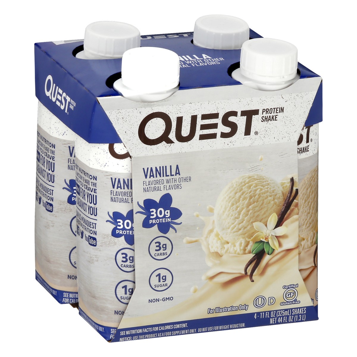 slide 8 of 9, Quest Vanilla Protein Shake 4 - 11 fl oz Shakes, 44 fl oz