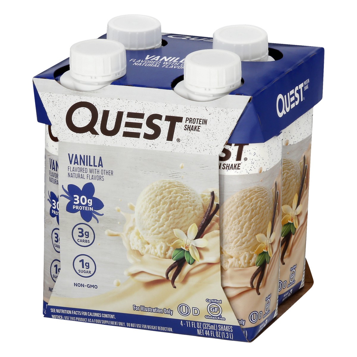 slide 7 of 9, Quest Vanilla Protein Shake 4 - 11 fl oz Shakes, 44 fl oz