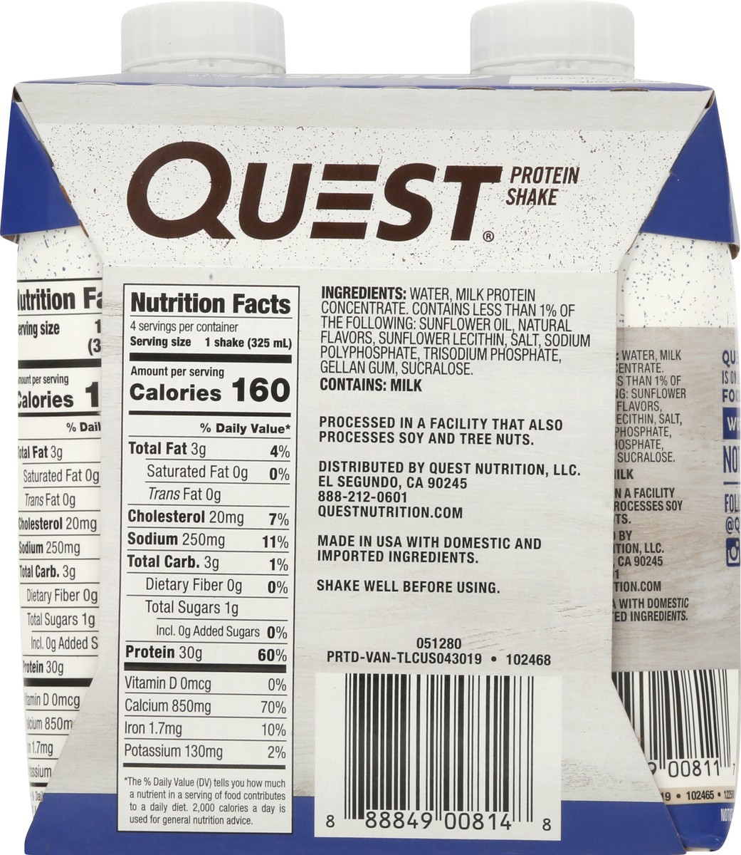 slide 3 of 9, Quest Vanilla Protein Shake 4 - 11 fl oz Shakes, 44 fl oz