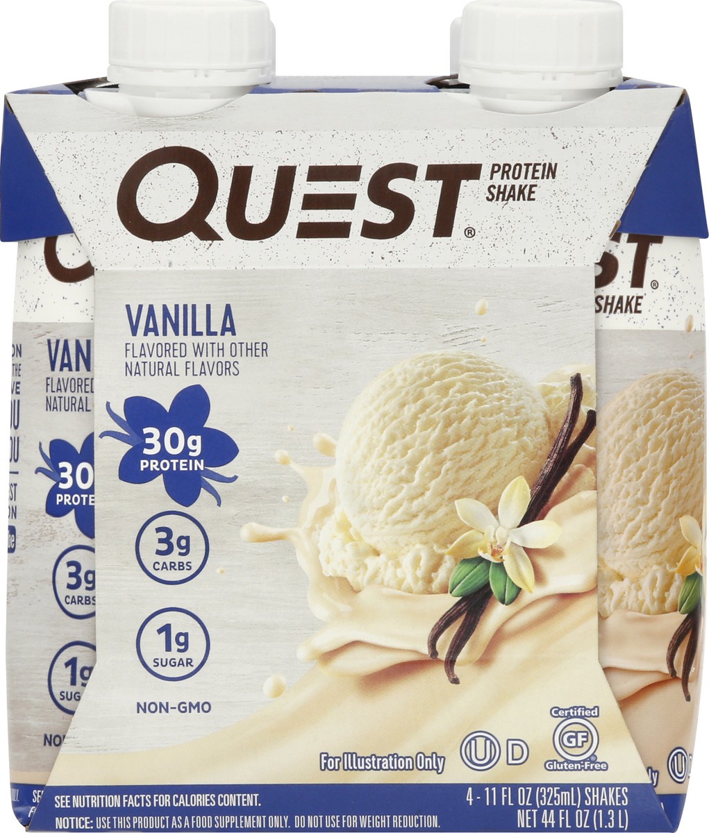 slide 5 of 9, Quest Vanilla Protein Shake 4 - 11 fl oz Shakes, 44 fl oz