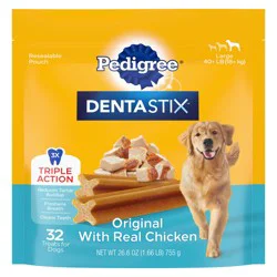 Pedigree Denta Stix Triple Action Large (40+ LB) Original with Real Chicken Treats for Dogs 26.6 oz
