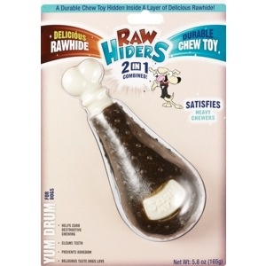 slide 1 of 1, Raw Hiders 2 In 1 Rawhide Yum Drum Chew Toy For Dogs, 1 ct