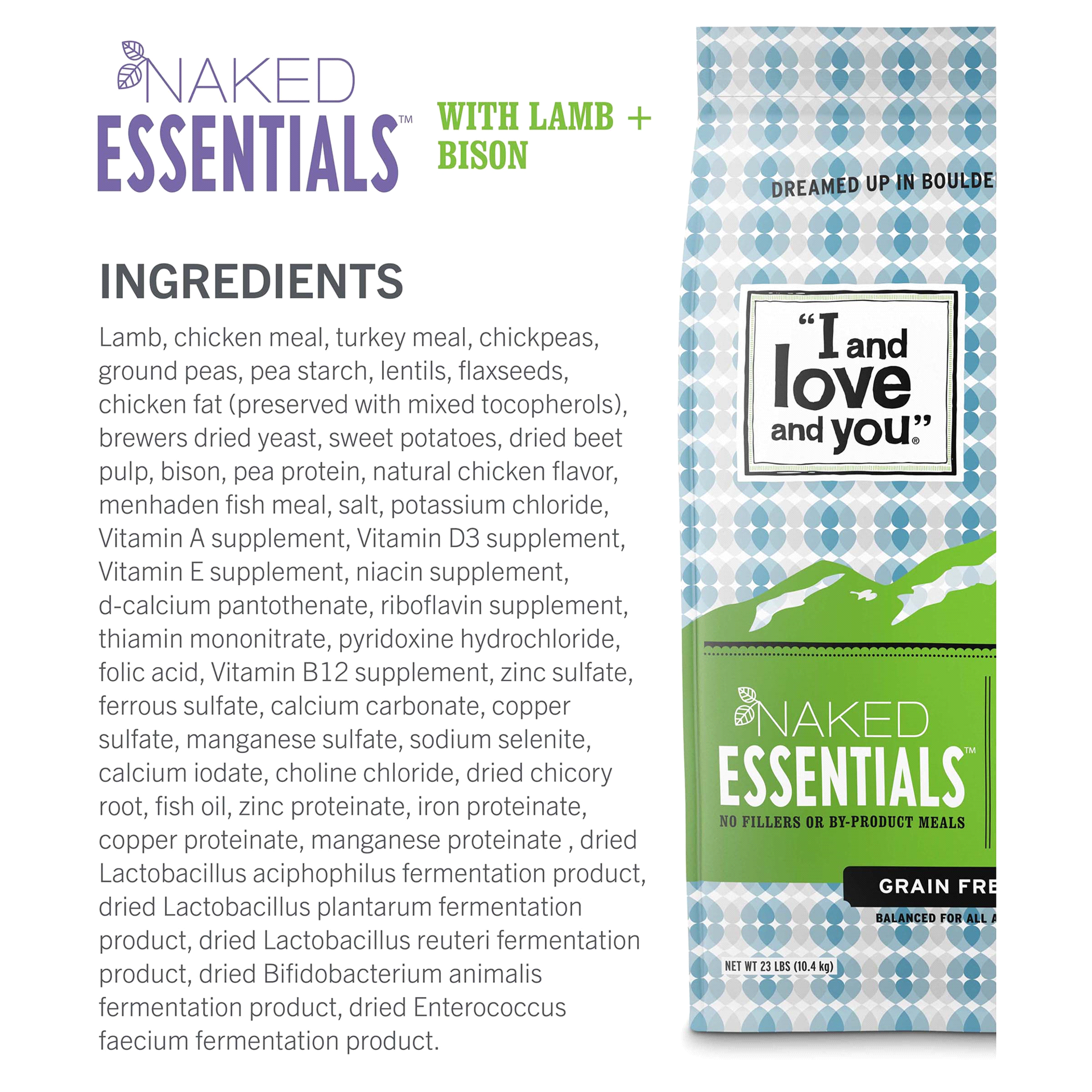 slide 7 of 29, I and Love and You Naked Essentials Grain Free With Lamb + Bison Dog Food 4 lb, 4 lb