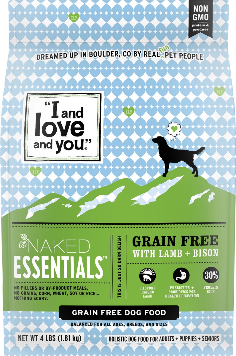 slide 1 of 29, I and Love and You Naked Essentials Grain Free With Lamb + Bison Dog Food 4 lb, 4 lb